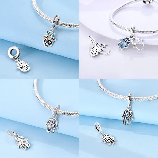 Charm Mano Hamsa Plata 925 | Amuleto de la Suerte Compatible Pandora Pulsera Mujer