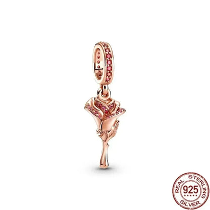 Charm Plata 925 Colgante Rosa Mariposa Corazón Flor Pájaro | Dije Para Pulsera Pandora Compatible