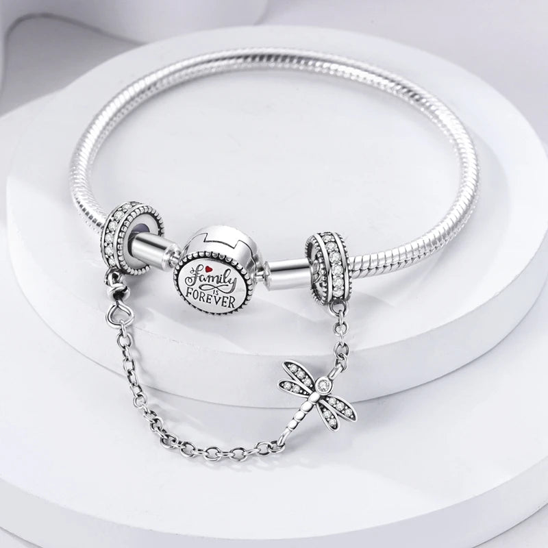 Charm Safety Chain Plata Plateada – Gato Rosa, Luna y Estrella para Pulsera o Collar DIY