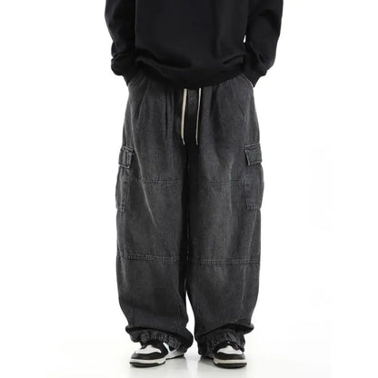 Jeans Cargo Negros Y2K para Hombre – Pantalones Baggy Oversize Streetwear Casual Pierna Ancha Estilo Hippie Vintage Denim