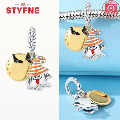 Charm Colgante de Halloween Plata 925 | Bruja Mágica con Efecto Luminoso para Pulsera Original