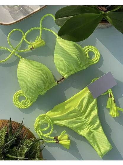 Bikini Mujer 2025 | Triángulo Multicolor Sin Espalda con Cordón