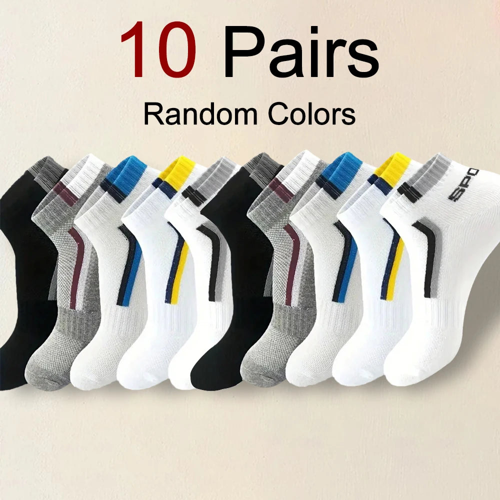 5pairs Men's Fashion Sports Socks, Striped Cotton Sweat Absorption Breathable Comfortable Ankle Socks