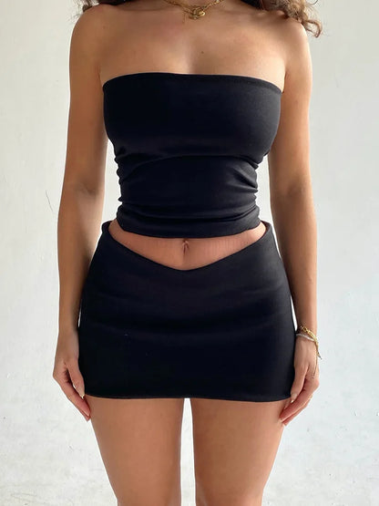 Conjunto Dos Piezas Mujer 2025 | Top Palabra de Honor y Mini Falda Sexy Fiesta Primavera Verano