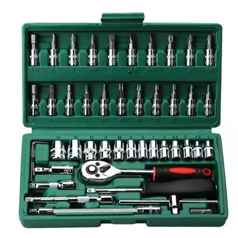 Car Toolbox Set Fast Ratchet Wrench 53/46pcs Socket Group Bit Industrial-grade Toolbox Auto Repair Tools Set Maintenance Amagi