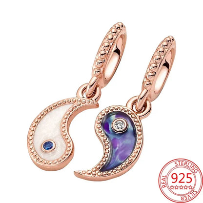 Charm Colgante Pareja Plata 925 y Oro Rosa | Compatible Pandora Original | Pulsera o Collar Mujer