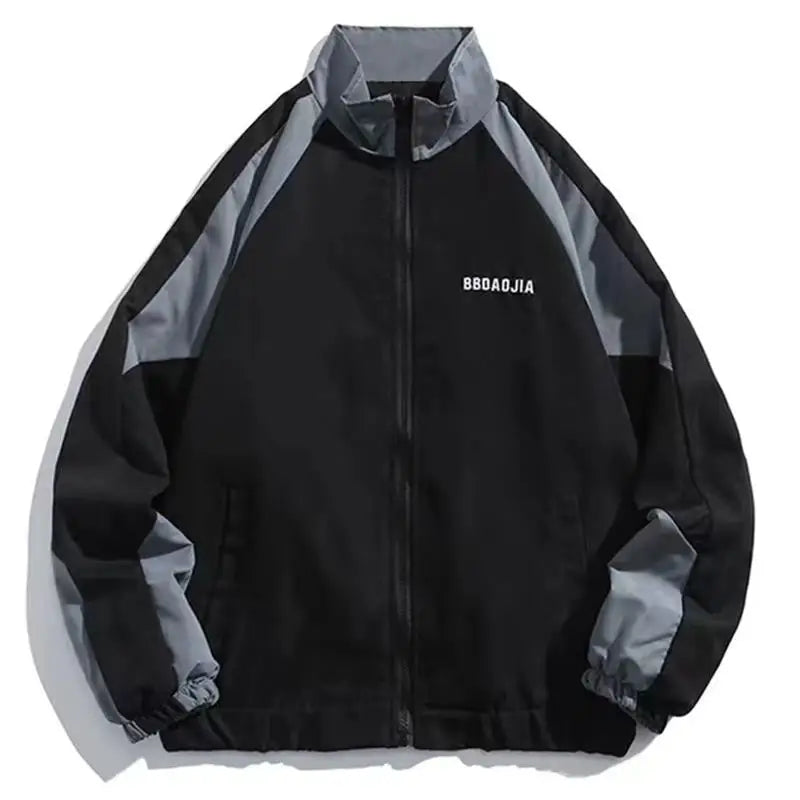 Chaqueta Reflectiva con Rayas para Hombre 2025 – Abrigo Hip Hop Streetwear, Rompevientos Delgado con Cremallera, Estilo Harajuku en Negro y Azul