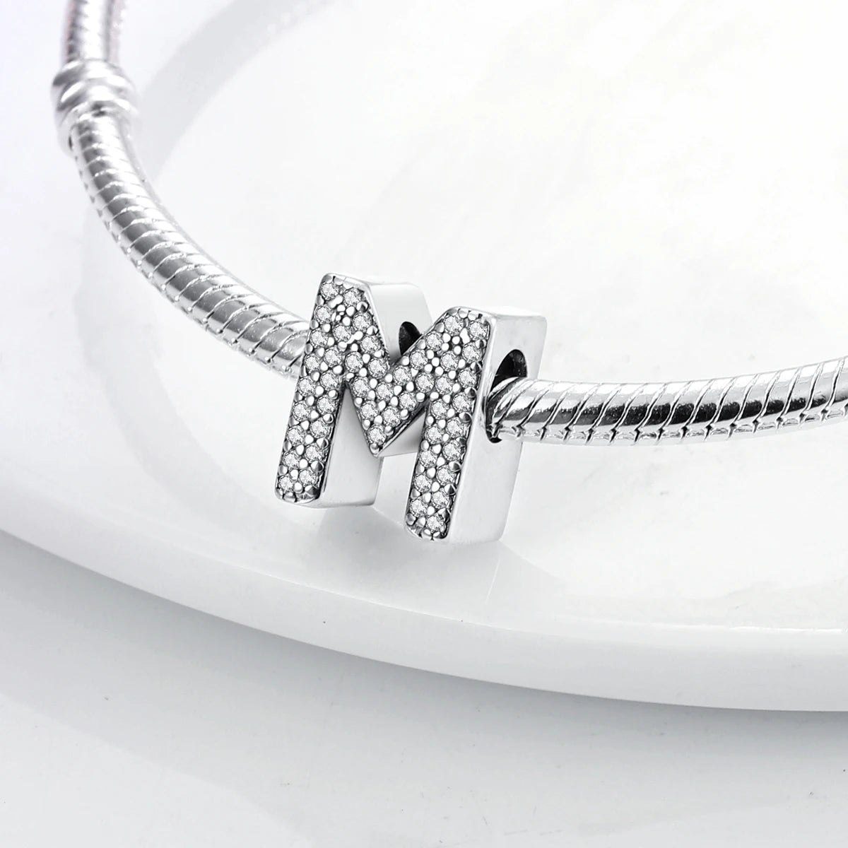 Charm letra alfabeto A-Z con circonias rosas en plata 925 – Abalorio elegante para pulseras tipo Pandora, joyería DIY personalizada