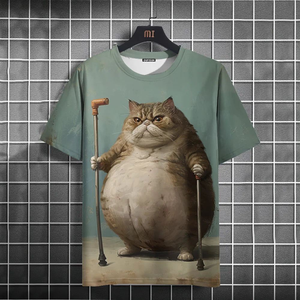 Camiseta Oversized Hombre y Mujer | Verano 2025 | Estampado Gato Divertido Manga Corta Cuello Redondo