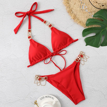 Bikini Sexy Mujer 2025 | Push-Up con Rhinestones Playa y Piscina