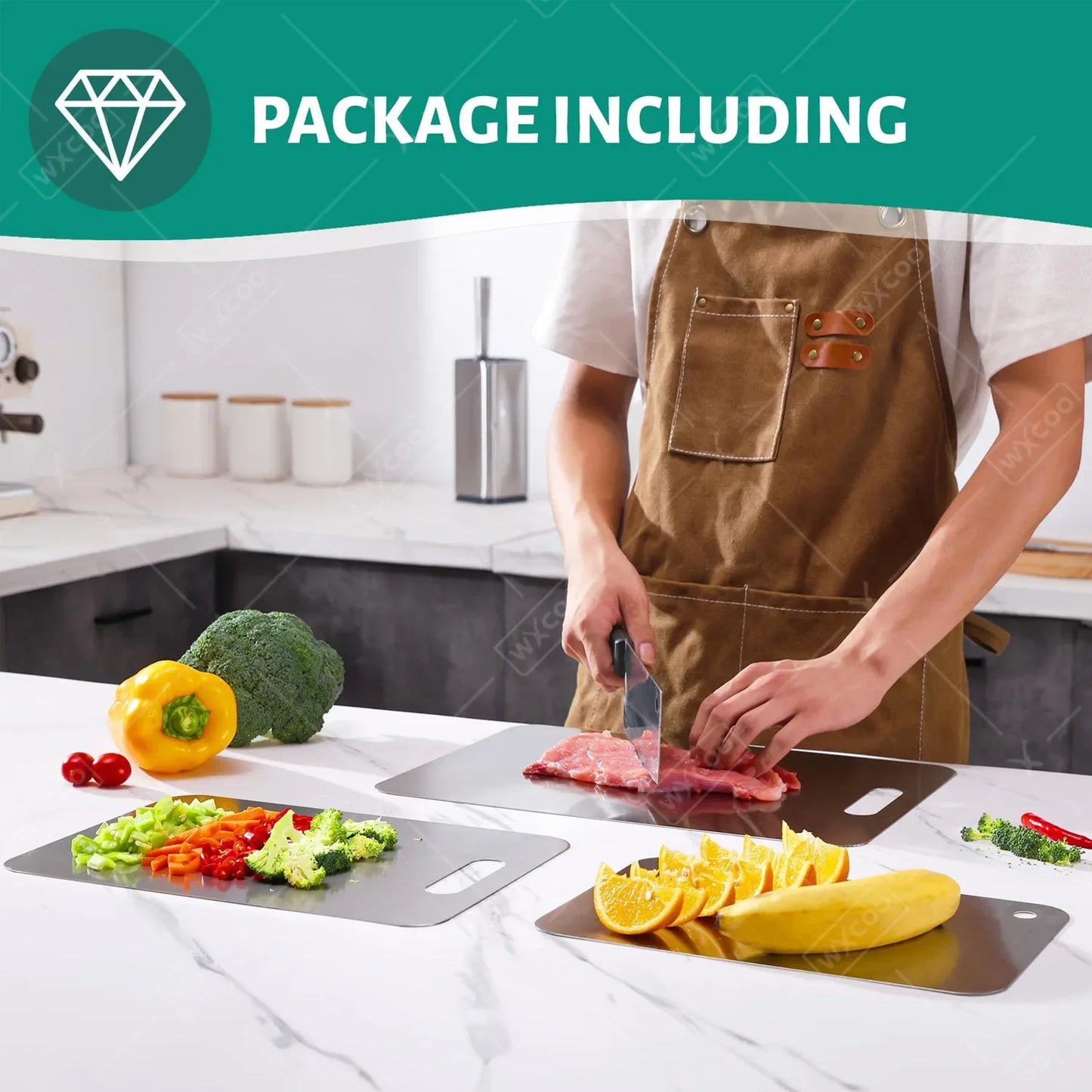 WXCOO 1PCS Stainless Steel Chopping Boards Kitchen Thickened Boards Non Stick Double Sided Fruit Meat Chopping Cutting Boards