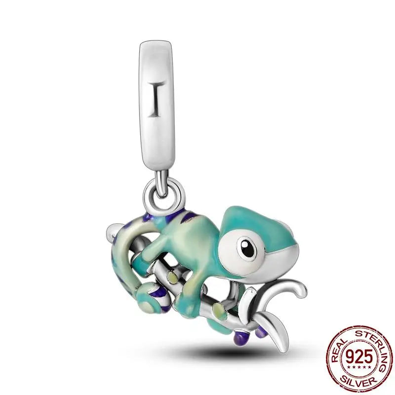 Charm camaleón y luciérnaga en plata 925 – Dije animal brillante, compatible Pandora, pulsera y collar mujer