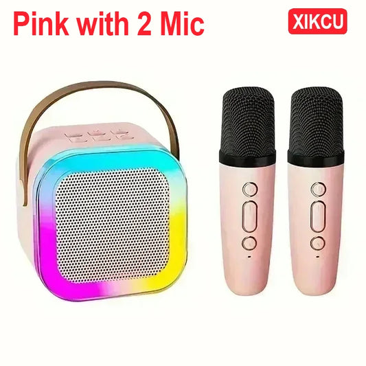 XIKCU Máquina de Karaoke portátil – Parlante con luces RGB + 2 micrófonos inalámbricos para fiestas y cumpleaños
