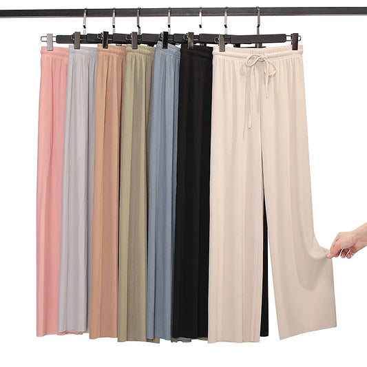 Pantalón Ancho Mujer Verano | Pantalones Sueltos Seda Helada Cintura Elástica Casual Primavera
