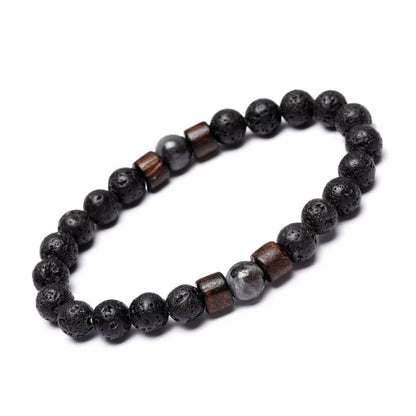 Pulsera de Piedra Volcánica y Madera – Estilo Tibetano con Cuentas, Unisex, Joyería de Energía y Equilibrio