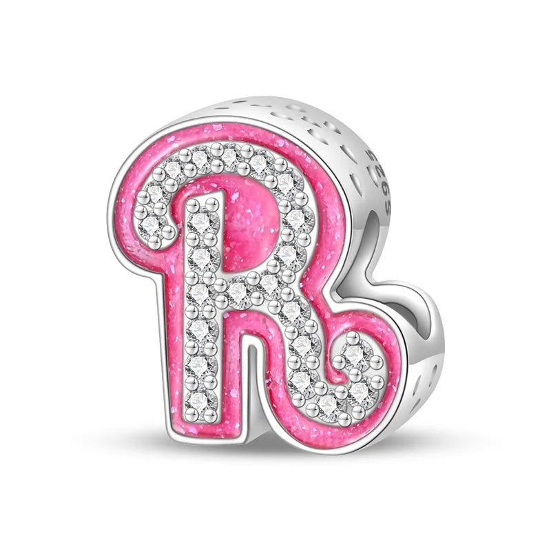 Charm letra alfabeto A-Z con circonias rosas en plata 925 – Abalorio elegante para pulseras tipo Pandora, joyería DIY personalizada