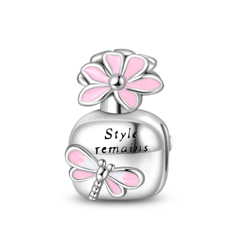 S925 Silver Color Butterfly Daisy Rose Crown Perfume Charms Beads Fit Pan Original Bracelets DIY Fine Jewelry Making Gifts