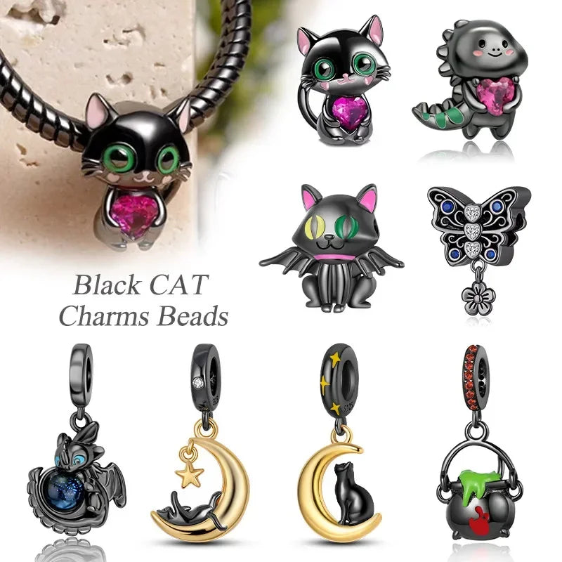 Charm Gato Negro de Plata 925 | Dije para Pulseras Pandora Mujer Joyería Fina