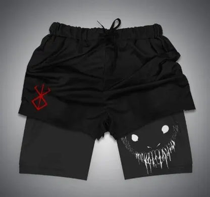 Shorts Deportivos de Verano para Hombre – Fitness, Gym y Jogging, 2 en 1, Estampado Demonio, Secado Rápido y Outdoor Sports