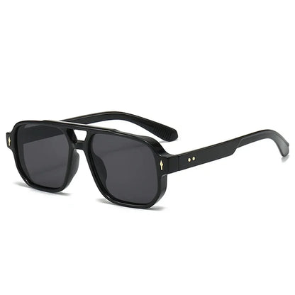 JNPCXI Gafas de Sol Vintage Hombre Doble Puente | Lentes Verdes UV400 Cuadradas con Detalles de Remaches
