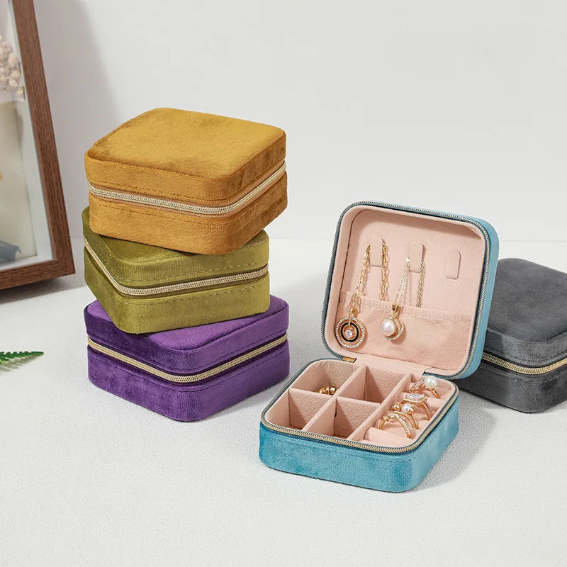 Estuche de Terciopelo para Joyería - Caja Organizadora Portátil con Cremallera para Anillos, Aretes y Collares