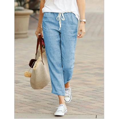 Pantalón Mujer Algodón Otoño | Pantalones Negros Y2K Cintura Elástica Cordón Casual Elegante