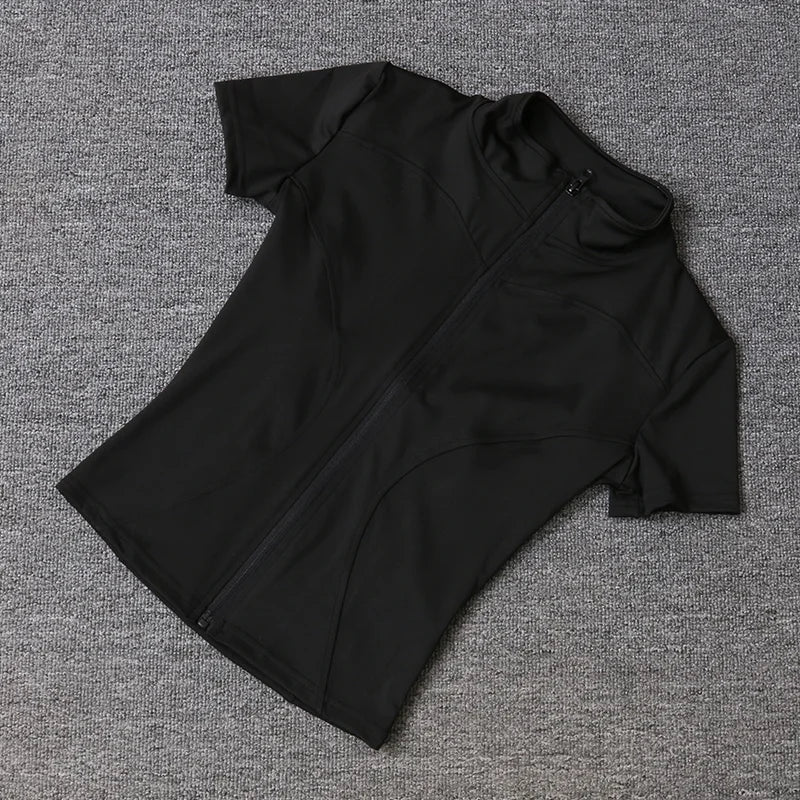 Camiseta Deportiva Mujer Verano | Top Slim Fit Secado Rápido Cuello Alto Cremallera Completa Yoga & Fitness