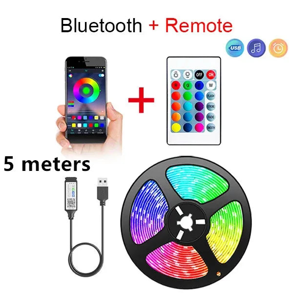 Tira LED Bluetooth SMD 5050 – Luces Inteligentes con Control por APP y Mando, Flexibles para TV, Gaming Room y Decoración del Hogar