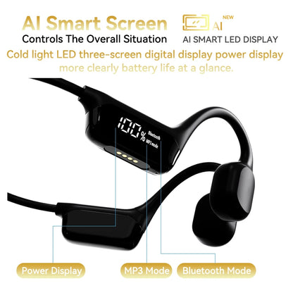 Auriculares True Bone Conduction Bluetooth 5.4 – Inalámbricos, impermeables IPX8, MP3 32GB con micrófono y pantalla LED