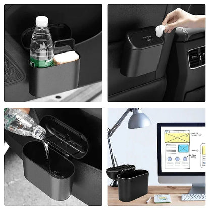 1PC Leak-Proof Small Car Trash Can with Lid Mini Garbage Can with 60/300 Disposable Bags for Vehicle Interior Organization