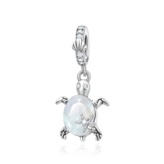 Charm Tortuga Marina con Circón Azul 925 Plata | Compatible Pandora Pulsera Mujer DIY