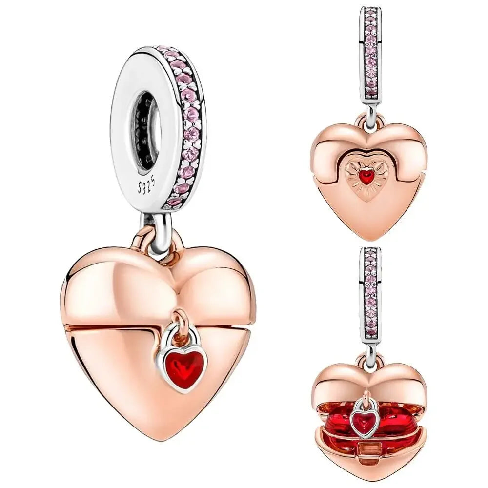 Charm Colgante Pareja Plata 925 y Oro Rosa | Compatible Pandora Original | Pulsera o Collar Mujer
