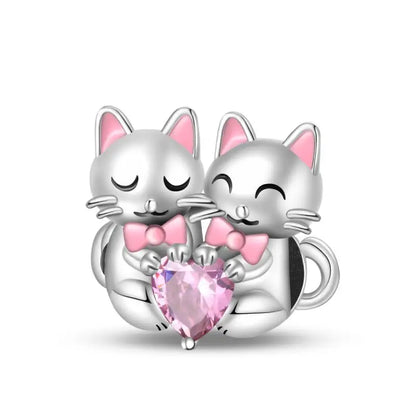 Charm Mascotas y Animales en Plata 925 – Gatito, Perrito y Oveja con Circonitas de Colores | Compatible Pulsera Pandora