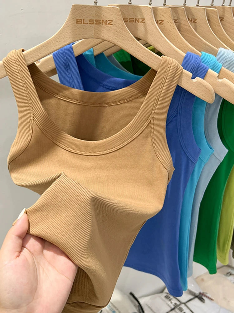 Top Básico de Tirantes para Mujer Verano 2025 | Camiseta de Punto Elástica sin Mangas con Cuello Redondo