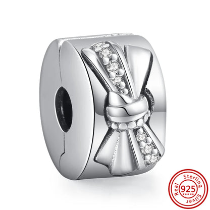 Charm Clip Plata 925 con Corazones, Corona y Concha | CZ Pavé Brillante | Compatible Pandora Original