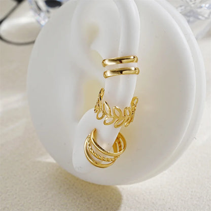 Set de 5 Ear Cuffs Minimalistas – Clips de Oreja en Aleación para Mujer, Sin Agujeros, Estilo Moderno