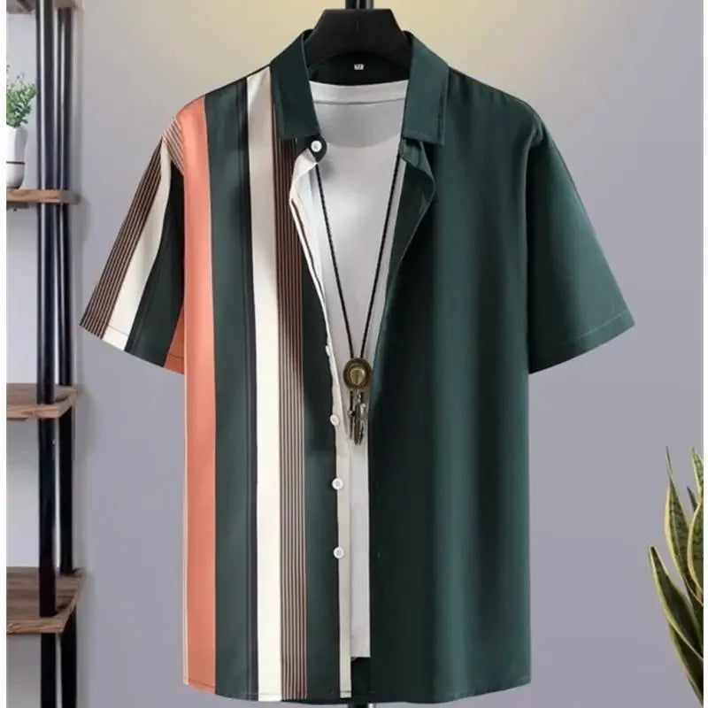 Camisa Oversize Hombre Verano | Shirt 3D Patchwork Plaid Estampada Casual Streetwear Manga Corta