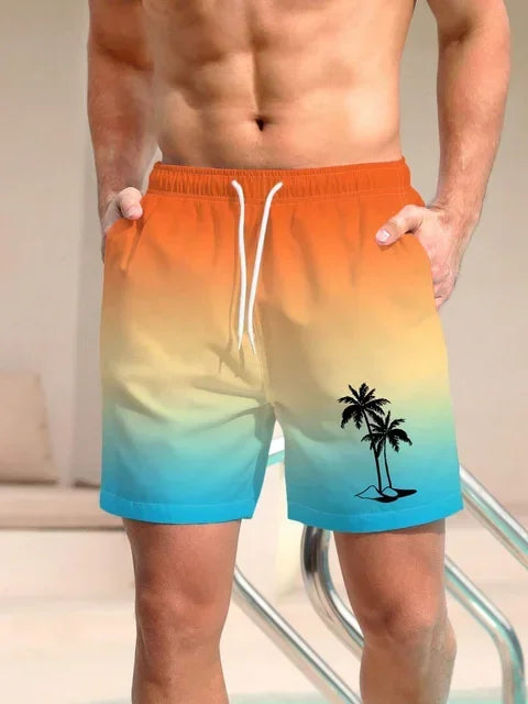 Bañador Hombre Verano | Pantalones Cortos Playa con Estampado 3D de Palmeras – Shorts Transpirables Surf y Natación