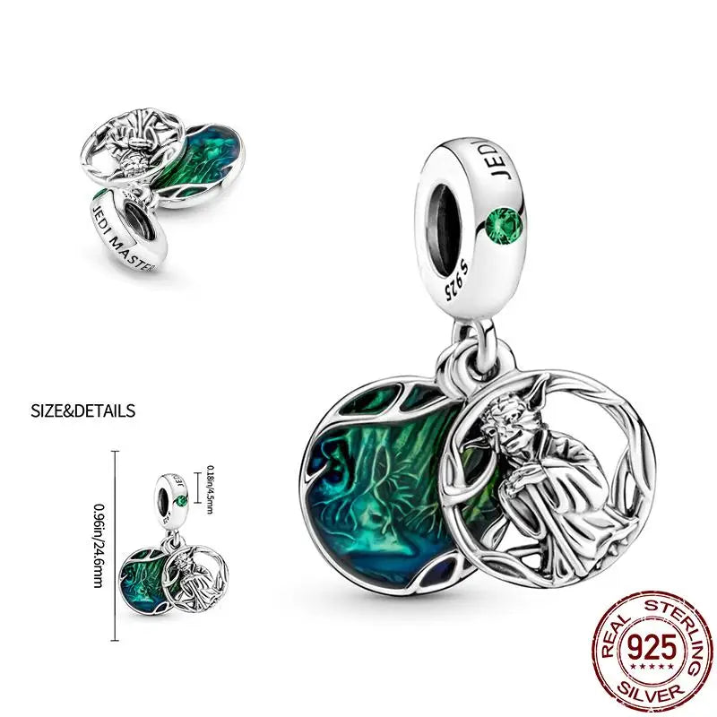 Charm Star Wars Mandalorian en Plata 925 – Abalorio Yoda y Casco Mandalorian para Pulsera Original Mujer