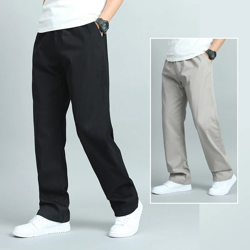 Pantalones Casuales de Algodón para Hombre – Tallas Grandes, Corte Suelto, Rectos, Múltiples Bolsillos, Jogger Largo, Verano y Otoño