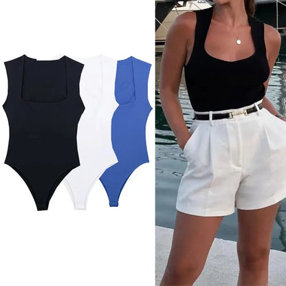 Body Mujer 2025 Sin Mangas Cuello Cuadrado | Bodycon Ajustado Sexy Verano