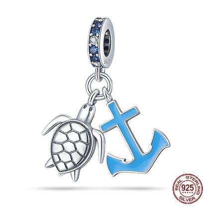 Charm Serie Océano en Plata 925 – Abalorios Tortuga, Cangrejo y Sirena para Pulsera Original Mujer