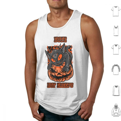 Camiseta Sin Mangas Psycho Cat y Calabaza – Algodón 100% Estilo Oversize Halloween Gótico para Hombre