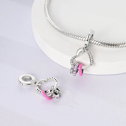 Charm de Plata 925 Rosa con Corazón, Perfume, Lazo y Cruz – Abalorios Elegantes para Pulseras Originales