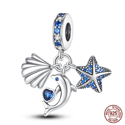 Charm Serie Océano en Plata 925 – Abalorios Tortuga, Cangrejo y Sirena para Pulsera Original Mujer