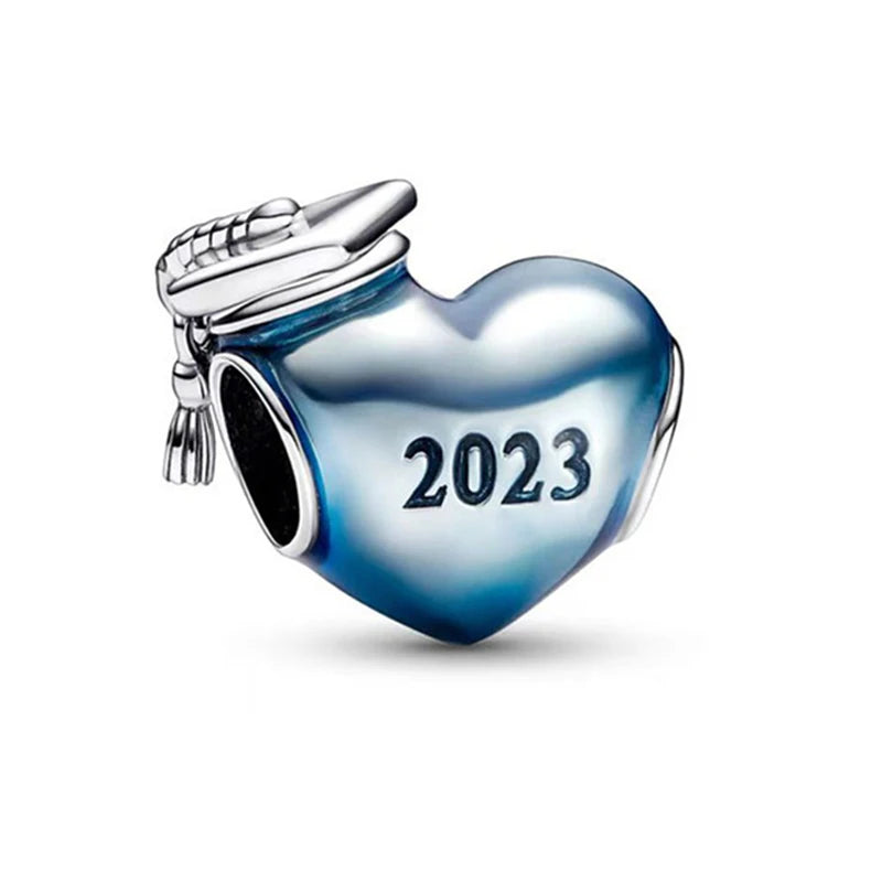 Charm colgante maestra plata 2023 – Abalorio en forma de cuaderno, lápiz y birrete para pulsera tipo Pandora mujer
