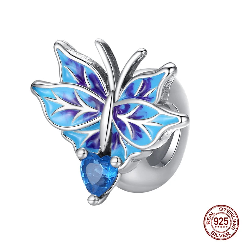 100% 925 Sterling Silver Creative Blue Luminous Firefly Charms Pendants Fit Qikaola 925 Original Bracelets DIY Birthday Jewelry