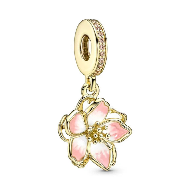 Charm Plata 925 Flores Rosadas | Cerezo y Margarita Brillante Compatible Pandora