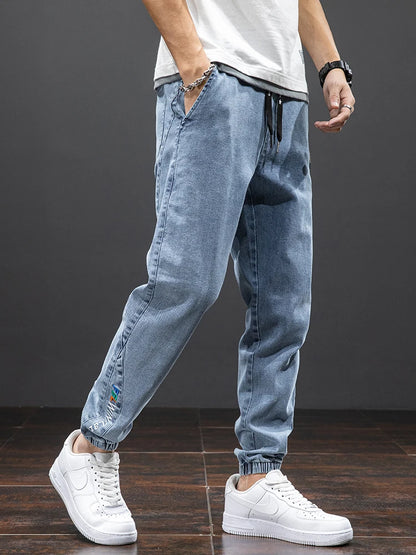 Jeans Cargo de Mezclilla para Hombre – Negro y Azul, Streetwear, Jogger Baggy, Harem, Primavera y Verano, Tallas Grandes