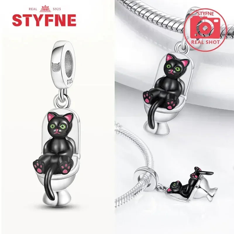Charm Gato Negro de Plata 925 | Dije para Pulseras Pandora Mujer Joyería Fina